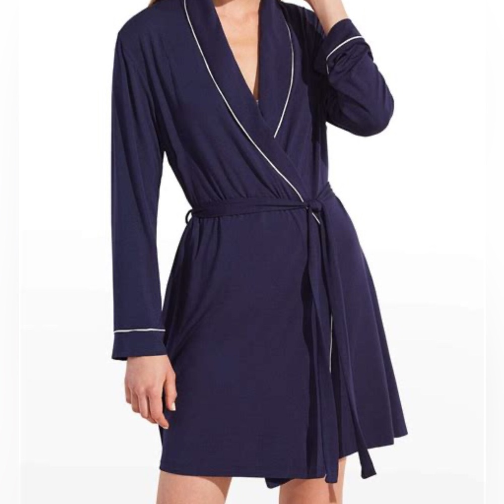 Eberjey Gisele navy Robe with White Trim